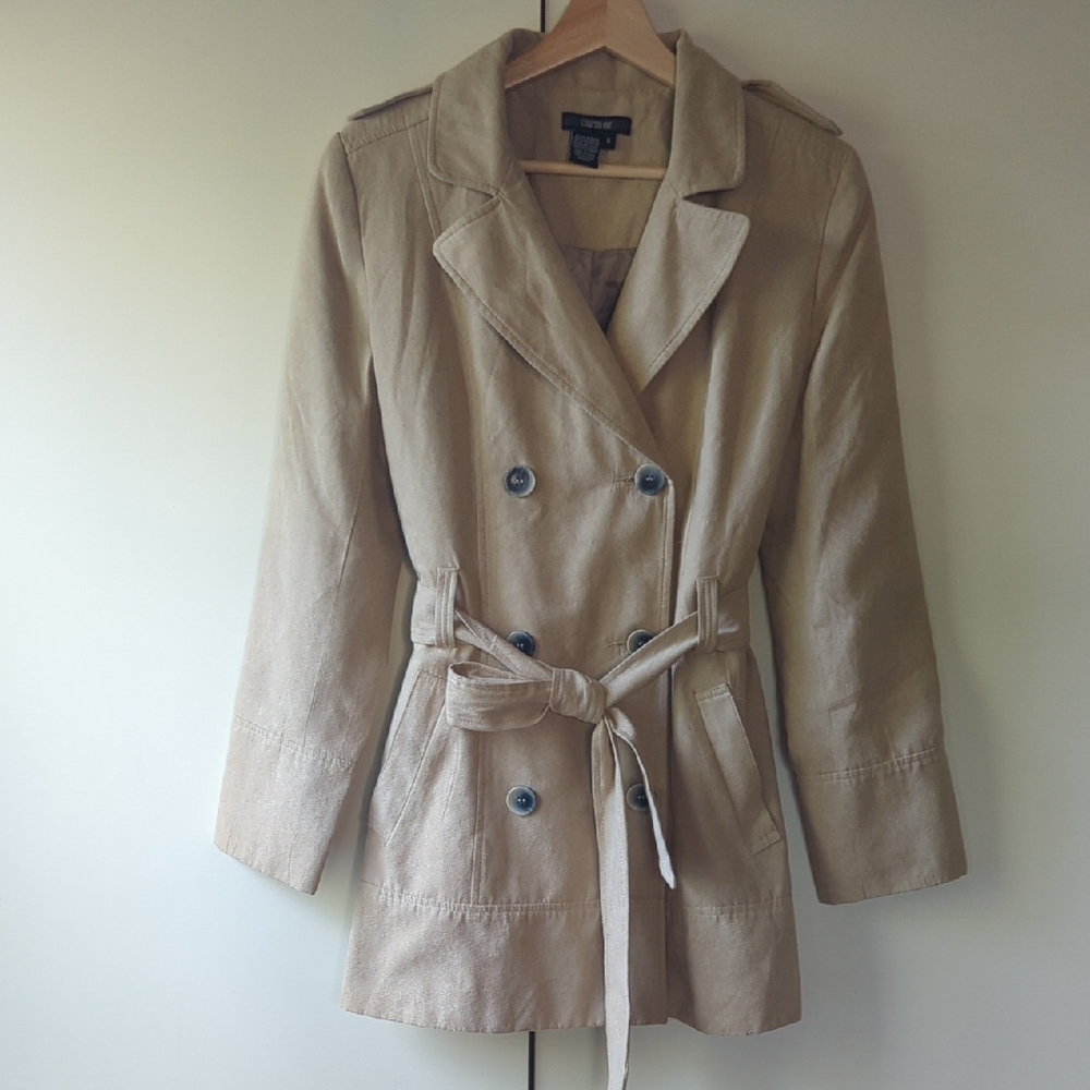 Faux Suede Double-Breasted Tan Trench Jacket